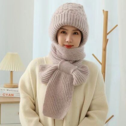 Squirrel Velvet Hat Scarf integrated Knitted Hat