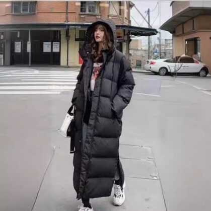 Long Over-The-Knee Cotton-Padded Jacket for Women – Warm Winter Coat