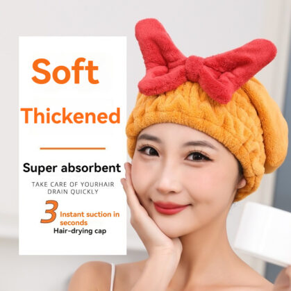 Microfiber Hair Drying Cap with Bow – Soft & Quick-Dry Towel Hat