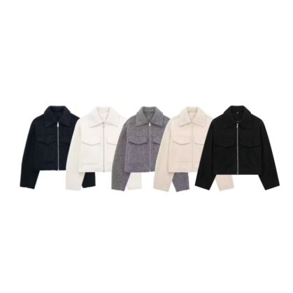 Women's French Short Jacket Coat - Elegant Zip-Up Design